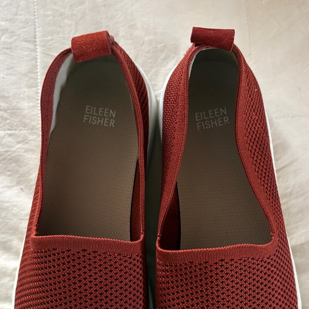 Eileen Fisher Prosper Platform Sneakers Brick Red Woven Slip Ons Size 10 - Picture 2 of 13